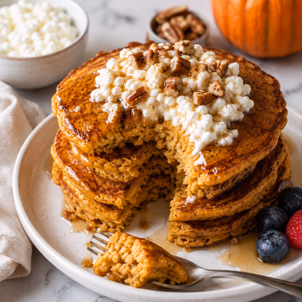 Pumpkin Cottage Cheese Pancakes