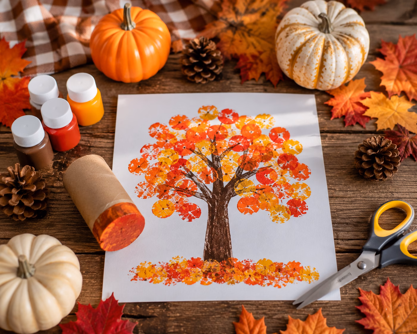 Paper Roll Stamped Fall Tree Craft